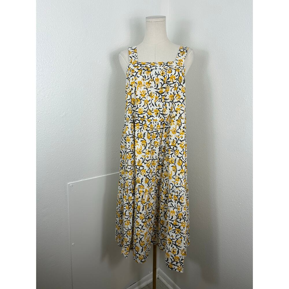 Lilla P Peplum Seam Tiered Floral Tank Midi Dress Yellow XS - Picture 2 of 8